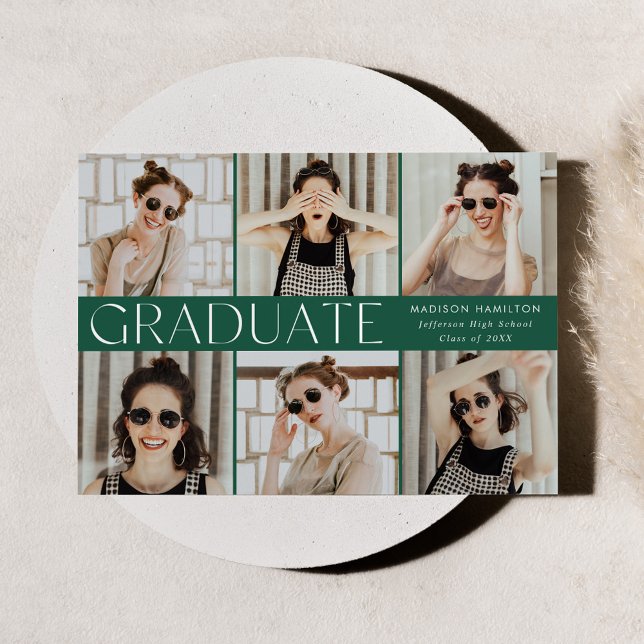 Modern Classic Green 6 Photo Graduation Announcement (Creator Uploaded)