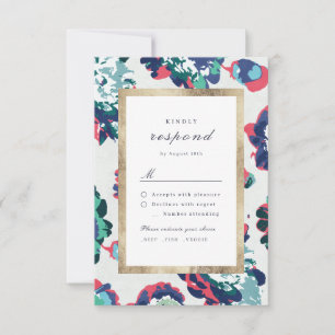 Modern classic green abstract floral wedding RSVP Card