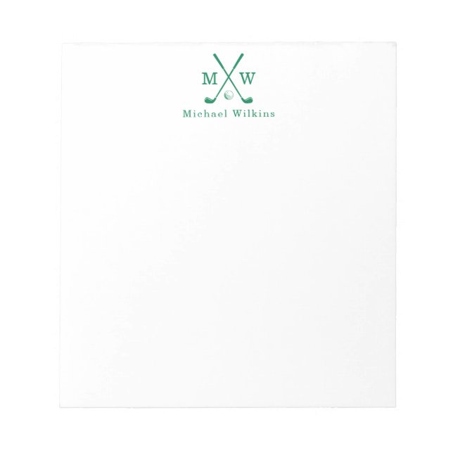 Modern Classic Green Crossed Clubs Golf Monogram N Notepad (Front)