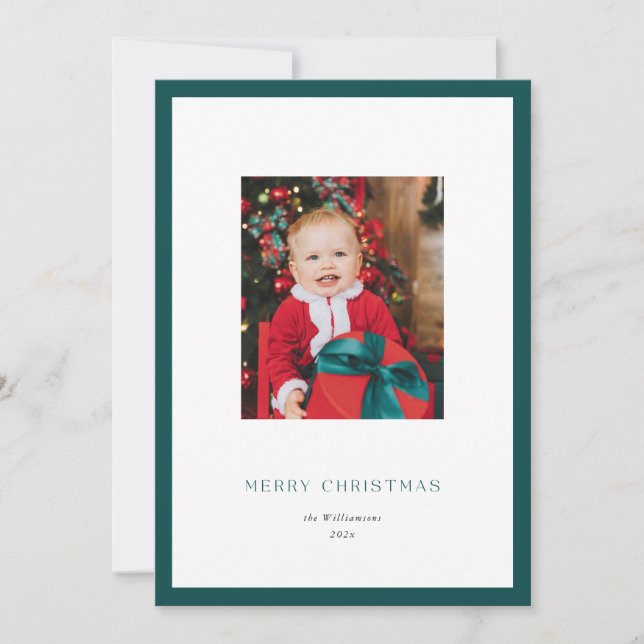 Modern Classic Green Frame Christmas Photo Card (Front)