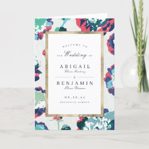 Modern classic green gold abstract floral wedding program