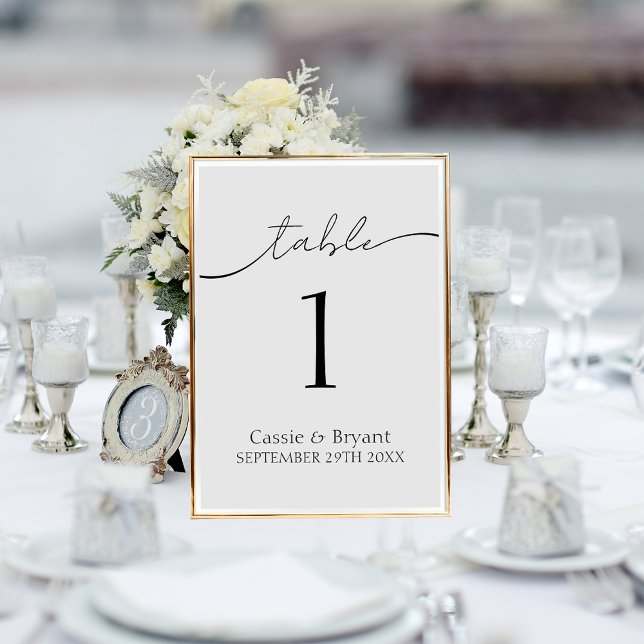 Modern Classic Grey Wedding Table Number (Elegant Modern Script Grey Wedding Table Number Cards)