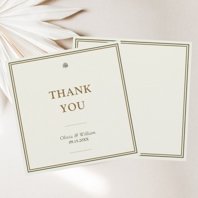 Modern Classic Ivory & Gold Handwritten Wedding Thank You Card (Timeless ivory & gold square thank you card with customizable monogram back.)