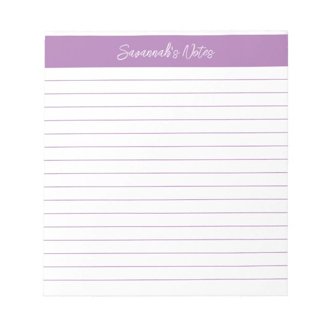 Modern Classic Lavender Script Personalised Notepad (Front)