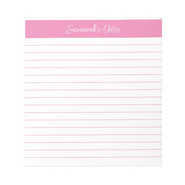Modern Classic Light Pink Script Personalised Notepad (Front)