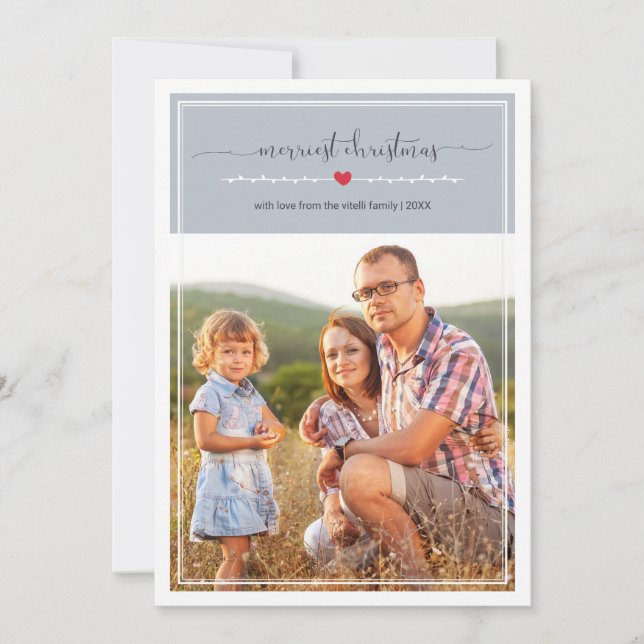 Modern Classic Little Heart Christmas Photo Holiday Card (Front)