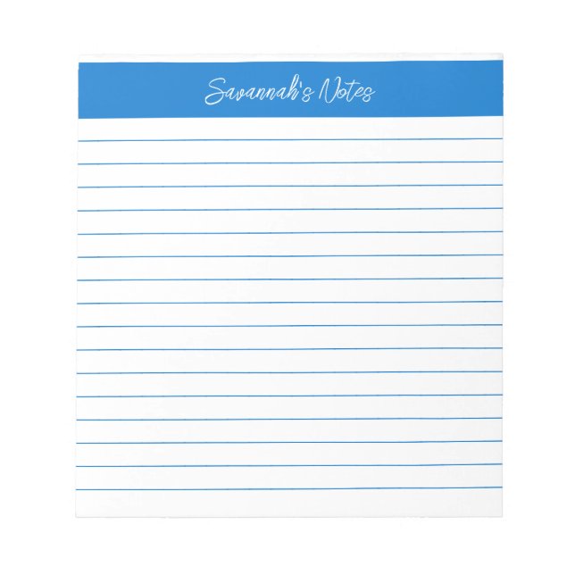 Modern Classic Medium Blue Script Personalised Notepad (Front)