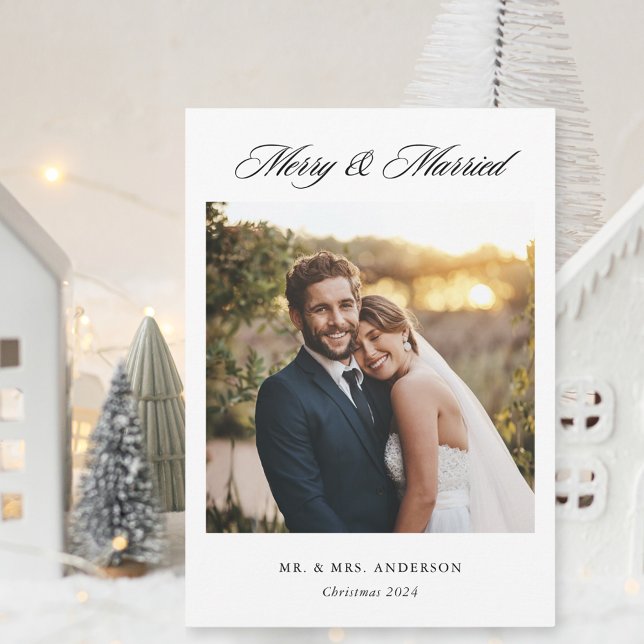 Modern Classic Merry and Married Photo Holiday Card (Creator Uploaded)