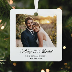 Modern Classic Merry and Married Wedding Photo Metal Tree Decoration