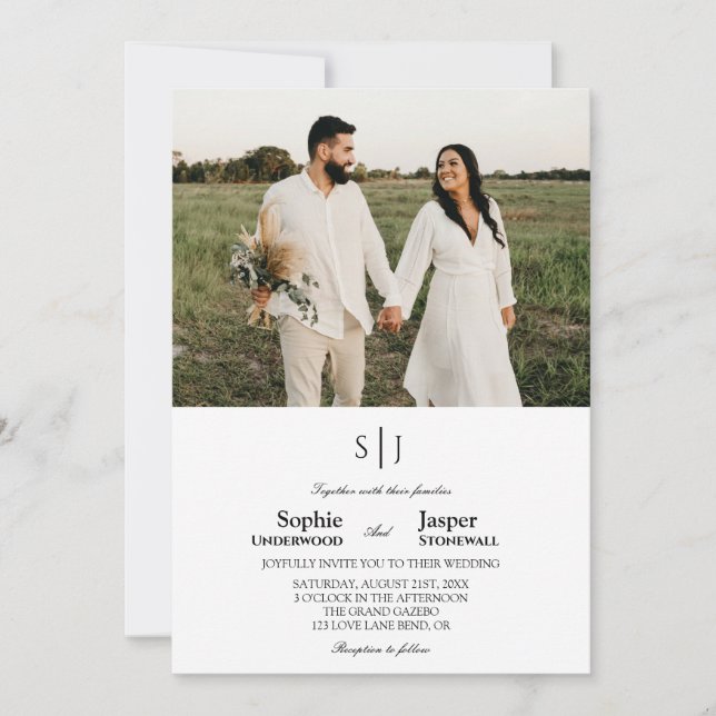 Modern Classic Minimalist Monogram Photo Wedding Invitation (Front)