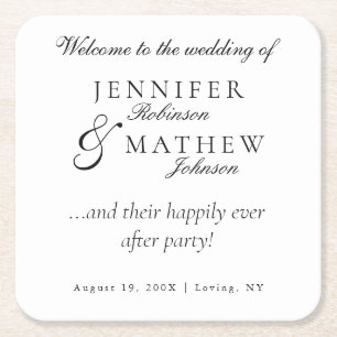 Modern Classic Minimalist Wedding Square Paper Coaster