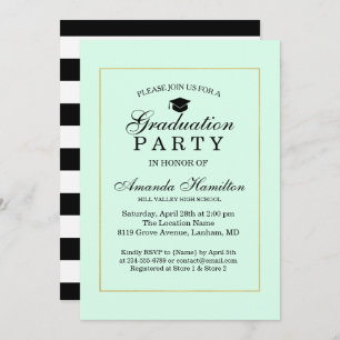 Modern Classic Mint green gold Frame Graduation Invitation