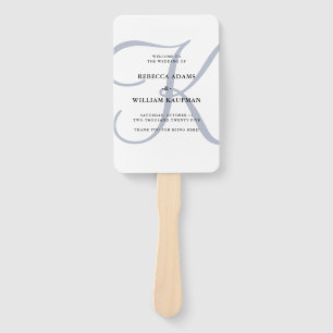 Modern Classic Monogram Dusty Blue Wedding Hand Fan