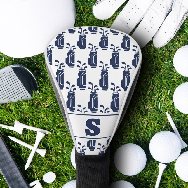 Modern Classic Monogram Golf Bag Pattern Navy Blue Head Cover (Creator Uploaded)