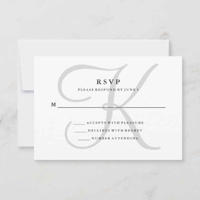 Modern Classic Monogram in Grey RSVP Card (Front)