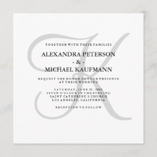 Modern Classic Monogram in Grey Wedding Invitation
