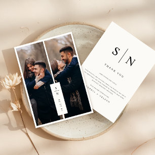 Modern Classic Monogram Photo Wedding Thank You Card
