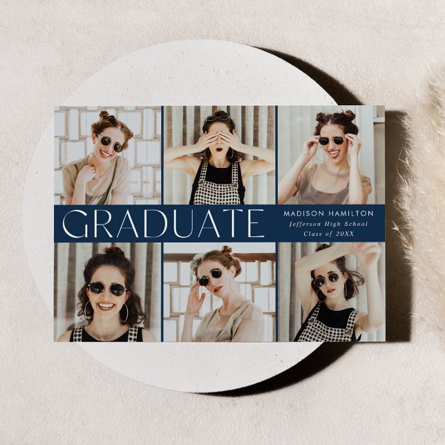 Modern Classic Navy 6 Photo Graduation Announcement (Creator Uploaded)