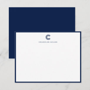 Modern Classic Navy Blue Border Custom Stationery Card