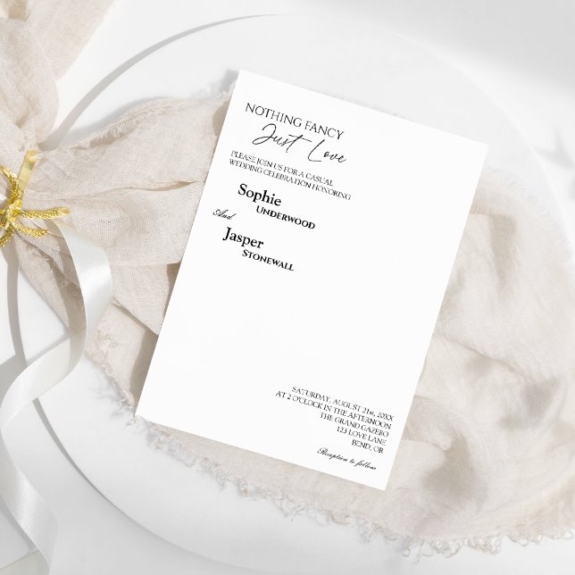 Modern Classic Nothing Fancy Just Love Wedding Invitation (Creator Uploaded)