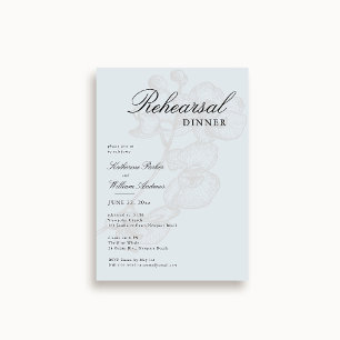 Modern Classic Orchid Sketch Blue Rehearsal Dinner Invitation