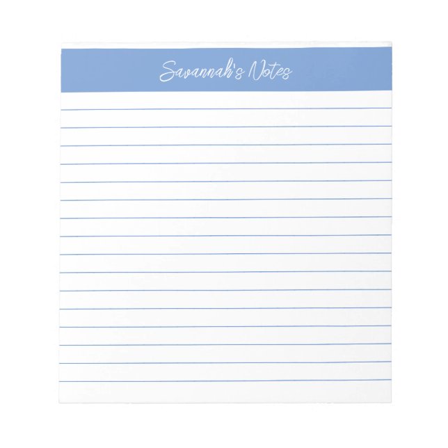 Modern Classic Periwinkle Blue Script Personalised Notepad (Front)