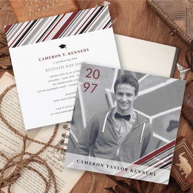 Modern Classic Pin Stripes Photo Graduation Party Invitation (Creator Uploaded)