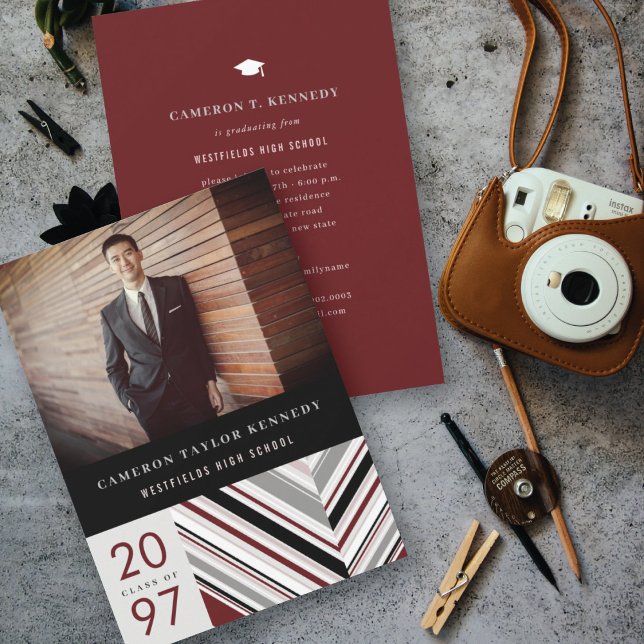Modern Classic Pin Stripes Photo Graduation Party Invitation (Creator Uploaded)