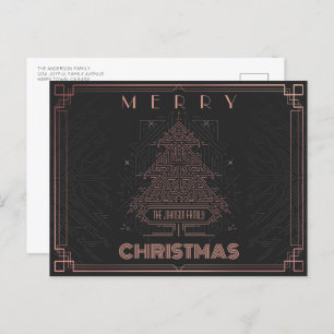 Modern Classic Pink Black Geometric Christmas Tree Holiday Postcard