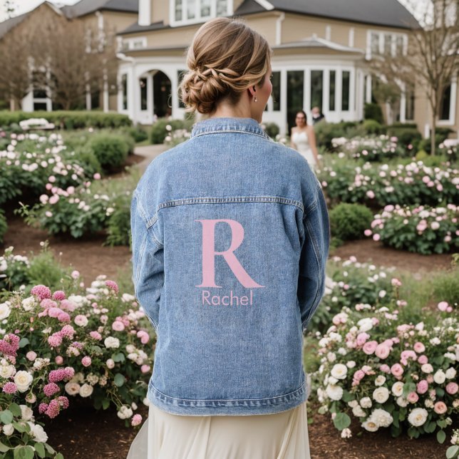 Modern Classic Pink Personalised Monogram Name  Denim Jacket (Wedding Back)