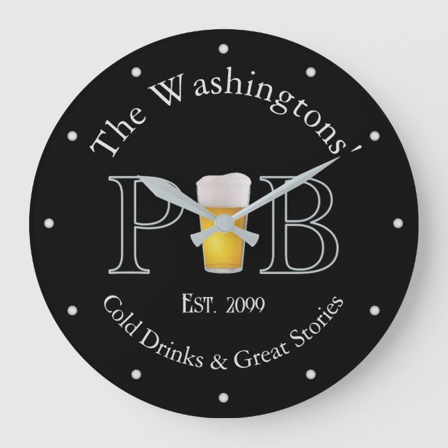 Modern Classic Pub Lg. Wall Clock (Front)