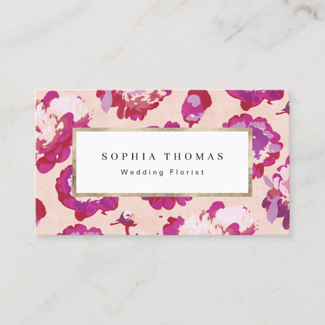 Modern classic red abstract floral professional business card (Front)