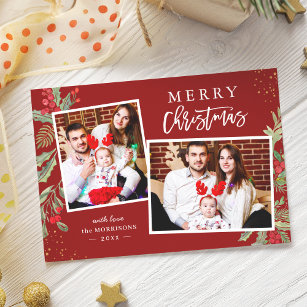 Modern Classic Red and Green Merry Christmas Photo Holiday Card