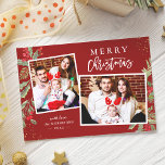 Modern Classic Red and Green Merry Christmas Photo Holiday Card<br><div class="desc">Send your Christmas wishes/message with this Mistletoe Botanical Photo Cards that feature Watercolor Floral and Berries with a little Gold Confetti to highlight your greeting message. (1) For further customisation, please click the "customise further" link and use our design tool to modify this template. (2) If you prefer Thicker papers...</div>