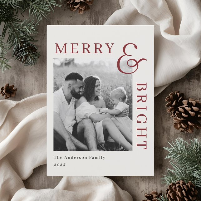 Modern Classic Red Typography Two Sided Photo Holiday Card (Creator Uploaded)