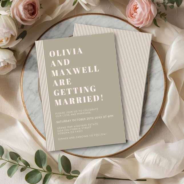 Modern Classic Sage Green Striped Wedding  Invitation (Creator Uploaded)
