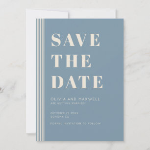 Modern Classic Save The Date Blue Striped Wedding Invitation