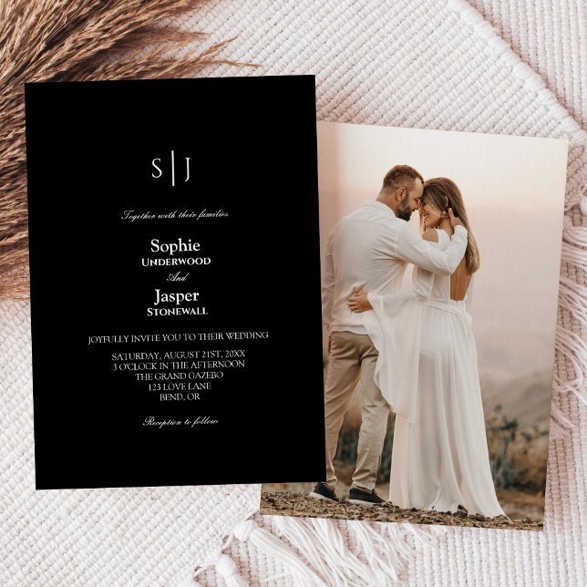 Modern Classic Simple Black Monogram Photo Wedding Invitation (Creator Uploaded)