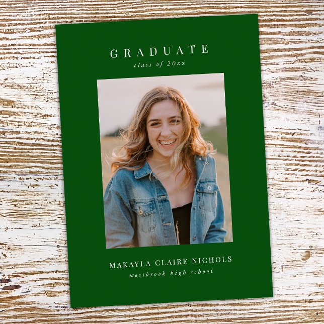 Modern Classic Simple Green Two Photo Graduation Announcement (Creator Uploaded)