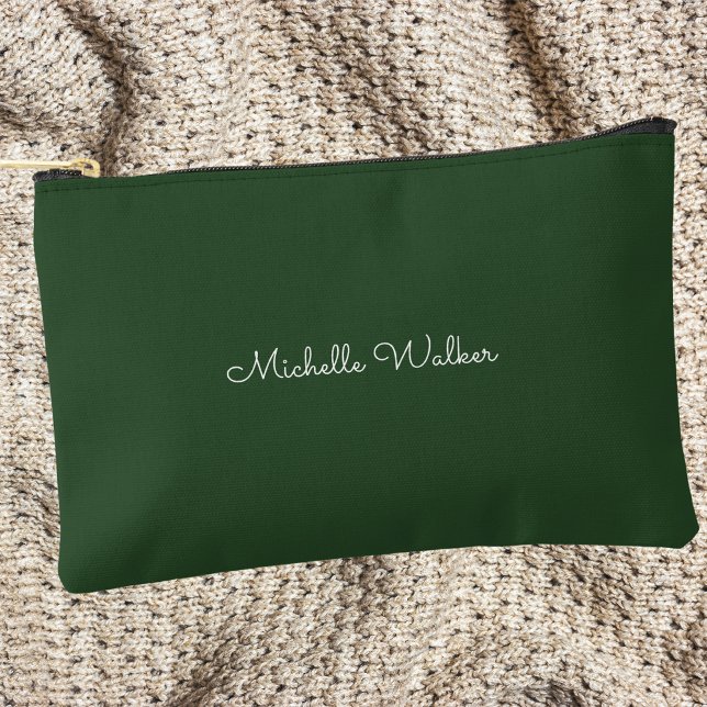 Modern Classic Simple Green & White Monogram Accessory Pouch (Creator Uploaded)