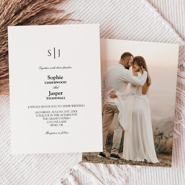 Modern Classic Simple Monogram Photo Wedding Invitation (Creator Uploaded)