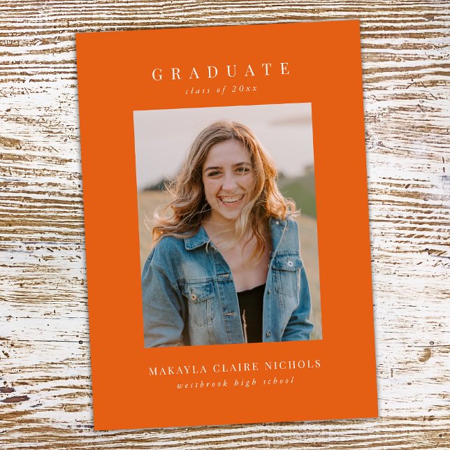 Modern Classic Simple Orange Two Photo Graduation Announcement (Creator Uploaded)