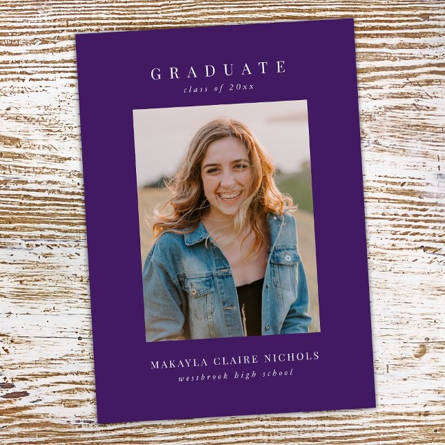 Modern Classic Simple Purple Two Photo Graduation Announcement (Creator Uploaded)