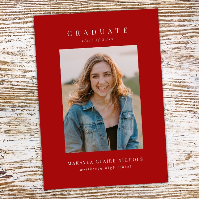 Modern Classic Simple Red Two Photo Graduation Announcement (Creator Uploaded)
