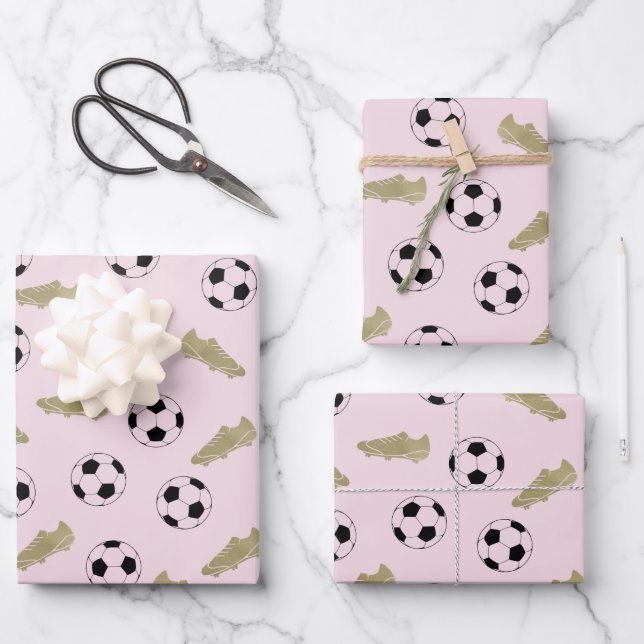 Modern Classic Soccer Cleats Ball Blush Pink Wrapping Paper Sheet (Front)