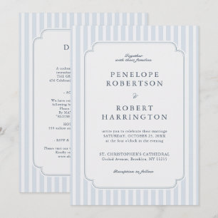 Modern Classic Stripes Blue All in one  Wedding Invitation