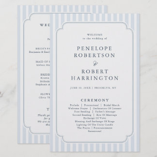 Modern Classic Stripes Dusty Blue Wedding Program