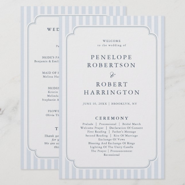 Modern Classic Stripes Dusty Blue Wedding Program (Front/Back)