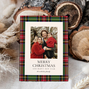 Modern Classic Tartan Plaid One Photo Holiday Card