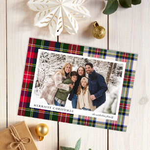 Modern Classic Tartan Plaid One Photo Holiday Card